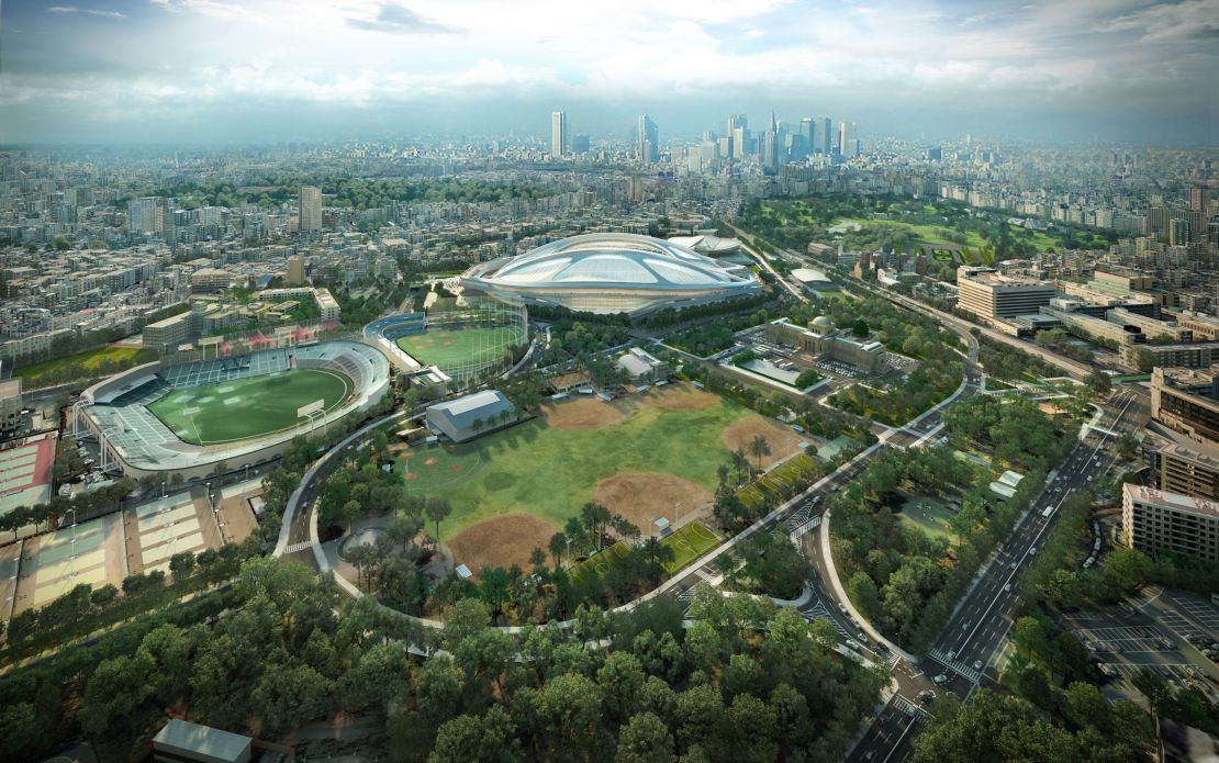 Tokyo Olympic Stadium, designed by Zaha Hadid, artist impression.