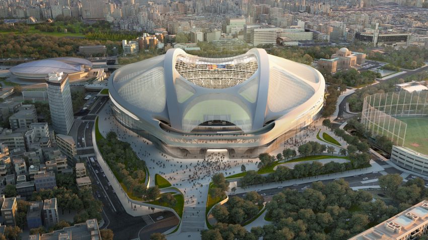 Tokyo Olympic Stadium, designed by Zaha Hadid, artist impression.