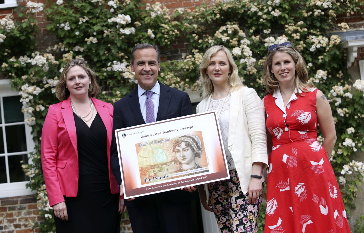 British Labour MP, Stella Creasy (second from right), and  women's rights activist and journalist, Caroline Criado-Perez (far right), were targeted by online trolls after campaigning for an image of Jane Austen to be featured on the £10 bank note. Three people were jailed earlier this year after subjecting the campaigners to rape and death threats on Twitter.