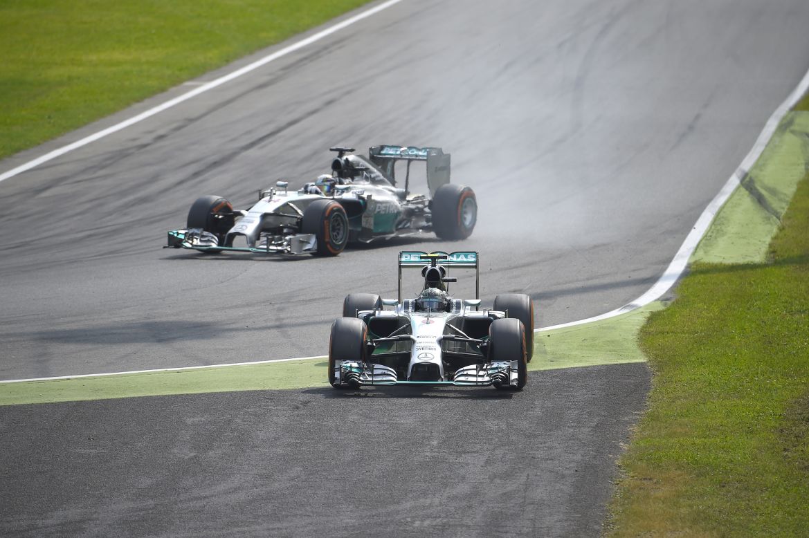 Round 13: At the next race in Italy, Hamilton takes a crucial win when Rosberg makes a mistake when leading the race and runs wide down the escape road.