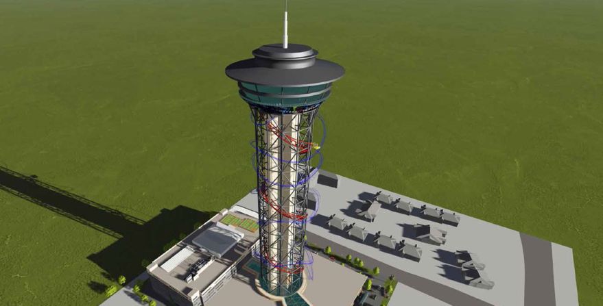 The Skyscraper is based on US Thrill Rides' Polercoasters concept, with high thrills delivered in a small diameter footprint. Coasters are boarded at the bottom of the tower, then make their way to the top before gravity takes over. Riders disembark at the bottom. 