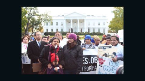 "I want to cry tears of happiness," says Maya Ledezma, an undocumented immigrant shown here at a demonstration outside the White House.