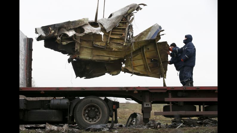 Workers in Hrabove, Ukraine, <a href="http://www.cnn.com/2014/11/16/world/europe/netherlands-ukraine-mh17-wreckage/index.html">begin recovering wreckage</a> from Malaysia Airlines Flight 17 on Sunday, November 16. The passenger jet carrying 298 people was shot down in July over a rural area of eastern Ukraine controlled by pro-Russian separatists. Because the crash site was unsecured, international investigators struggled to reach the area amid fighting between the rebels and Ukrainian government forces.