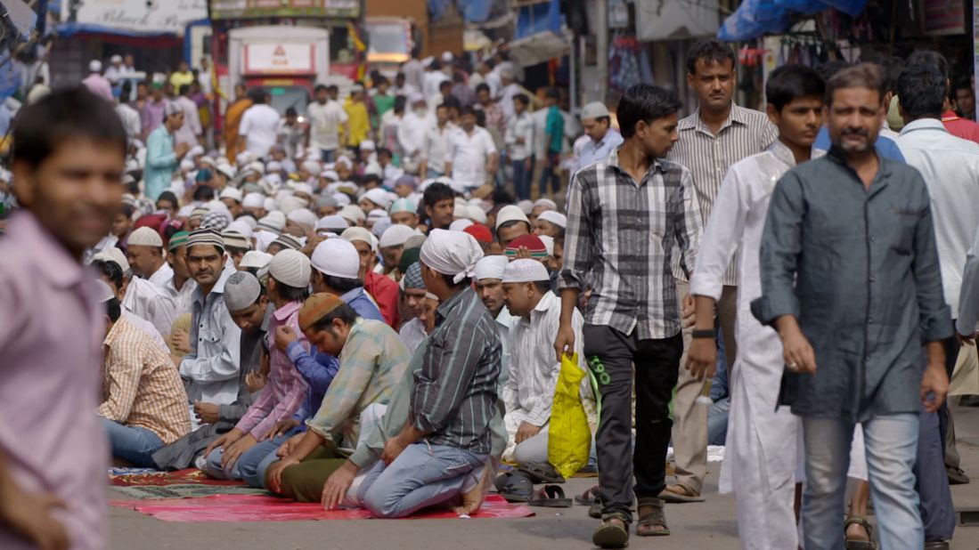 Muslims pray in the streets of Mumbai, India.