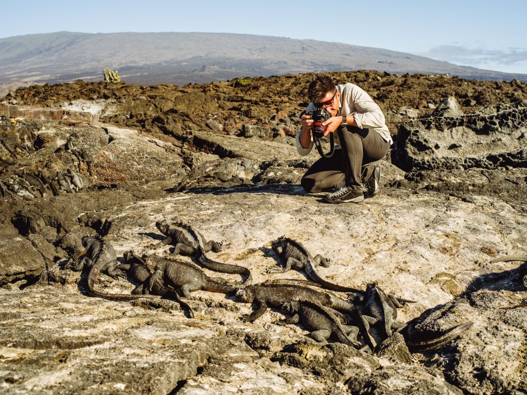 Bill Weir gets up close and personal with the iguanas on Fernandina Island in the Galapagos. 