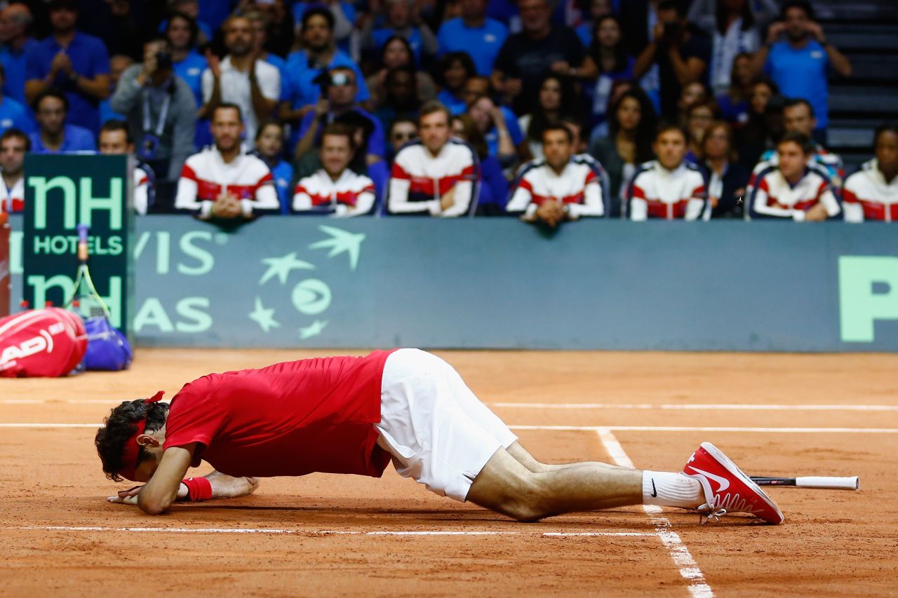 What did the victory mean for Federer? It literally brought the 33-year-old to his knees.