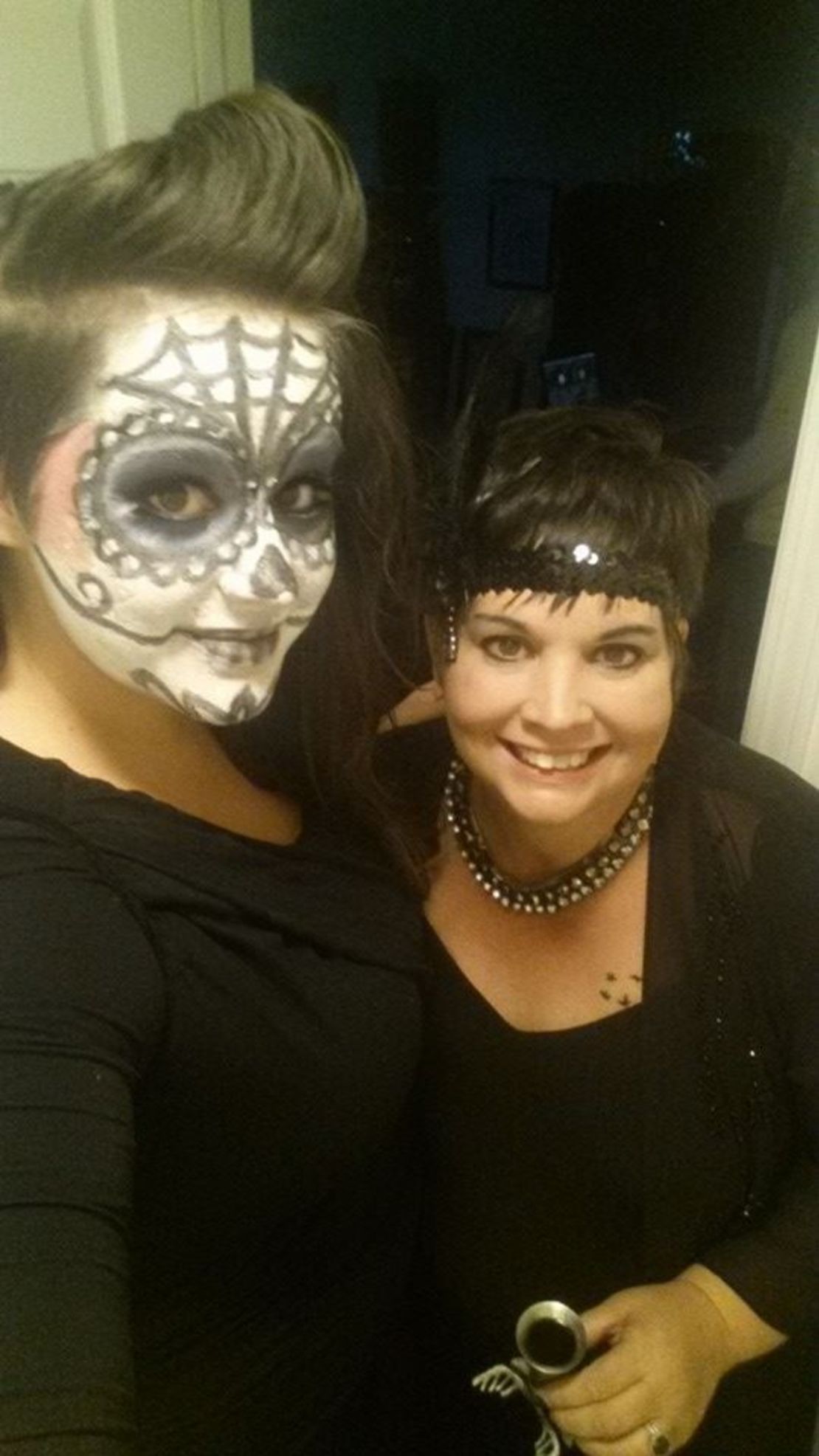 The author and her oldest daughter, Heather, at this year's Halloween party