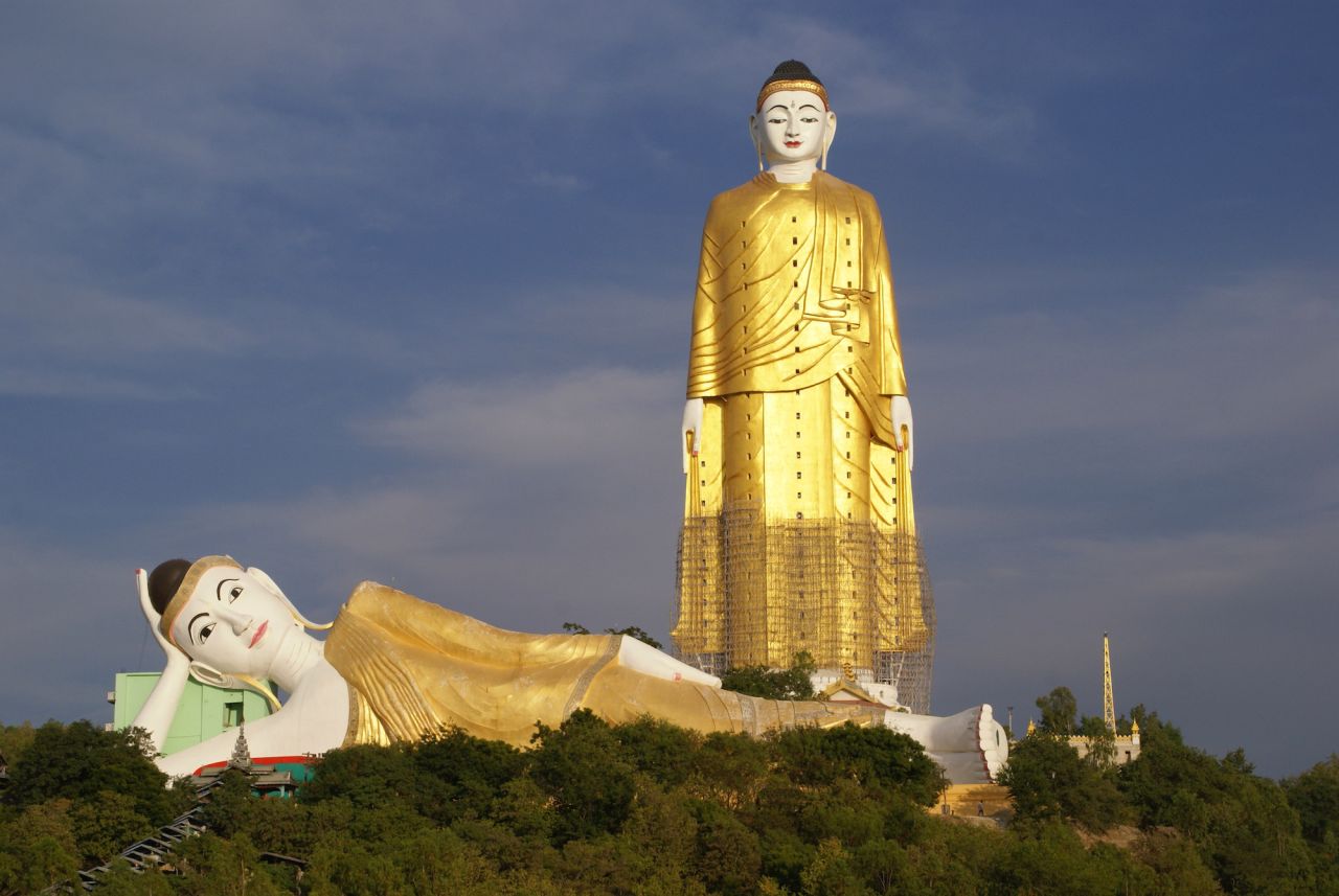 Monywa, Myanmar's Laykyun Setkyar is the second tallest standing Buddha statue in the world. There are 32 stories within the Buddha, 12 of which feature frighteningly detailed depictions of hell.