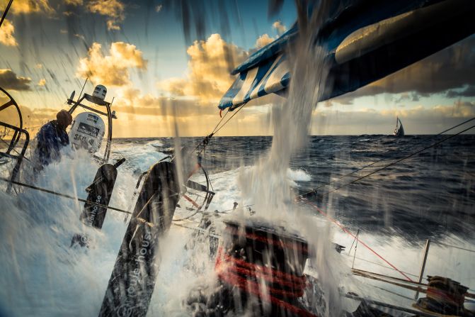 The eighth and penultimate legs stretches 647 miles from Lisbon, Portugal, to Lorient, France and the 15-strong crew won by almost 50 minutes.