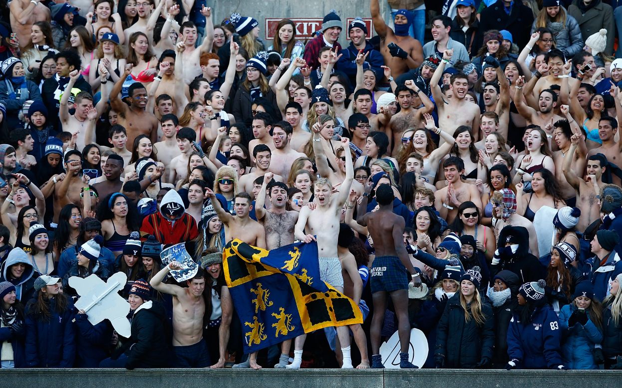 Students from Yale University strip down to their underwear during the second half of Yale's football game against Harvard on Saturday, November 22, in Boston. Harvard won 31-24 to win the Ivy League title and finish its season undefeated.