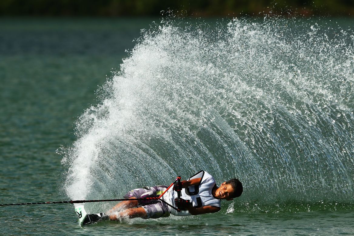 Thailand's Thierry Grappe competes in a water-skiing event Wednesday, November 19, at the Asian Beach Games in Phuket, Thailand.