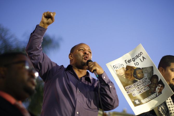 Community activist Najee Ali speaks in Los Angeles' Leimert Park on November 24.