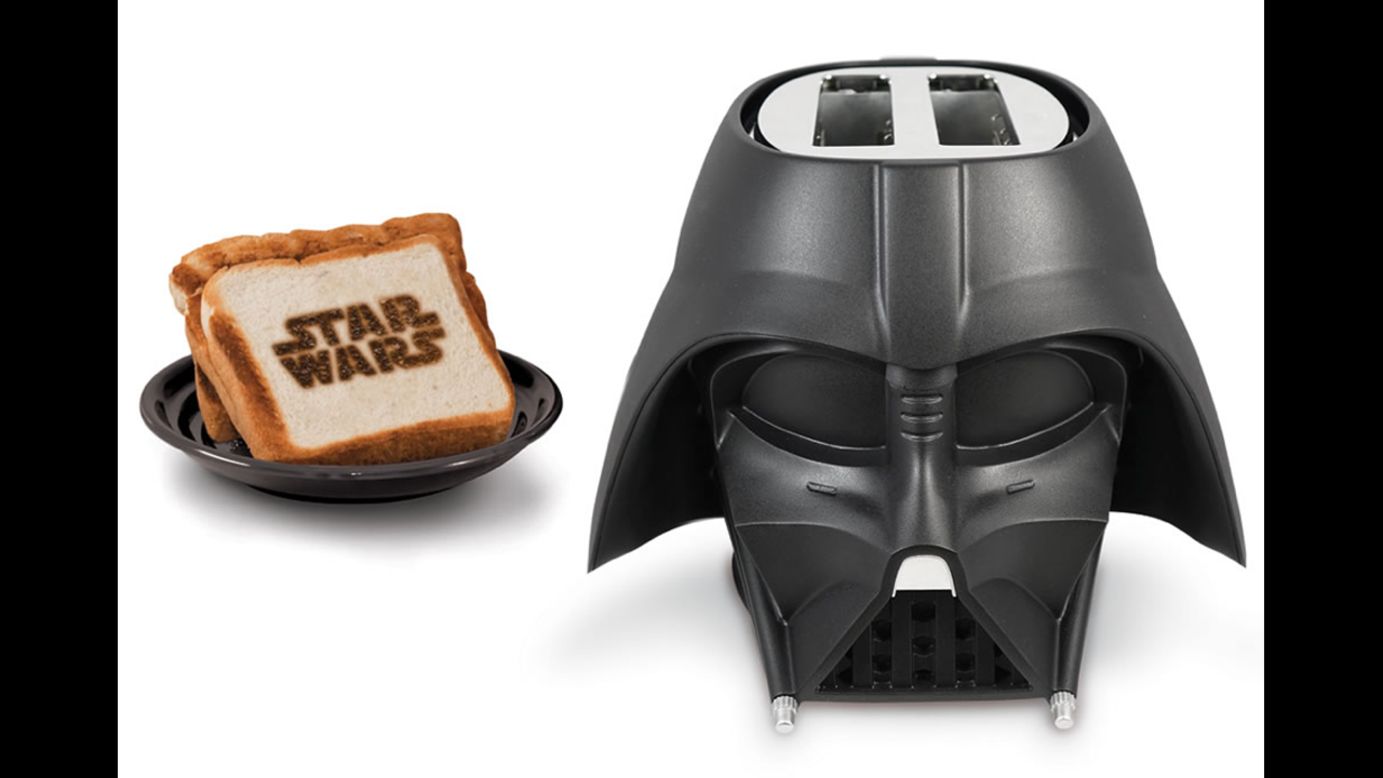 <strong>For the Force:</strong> While we count down the days until "Star Wars: Episode VII -- The Force Awakens" opens in December 2015, this toaster will supply a breakfast that's been to the Dark Side and back. The Darth Vader toaster will crisp the edges of each bread slice and imprint the "Star Wars" logo on both sides.   ($49.95)