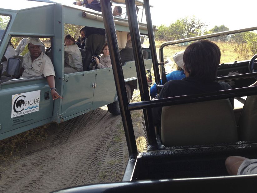 Other tourist guides are curious about Chobe Game Lodge's converted electric Land Rover.