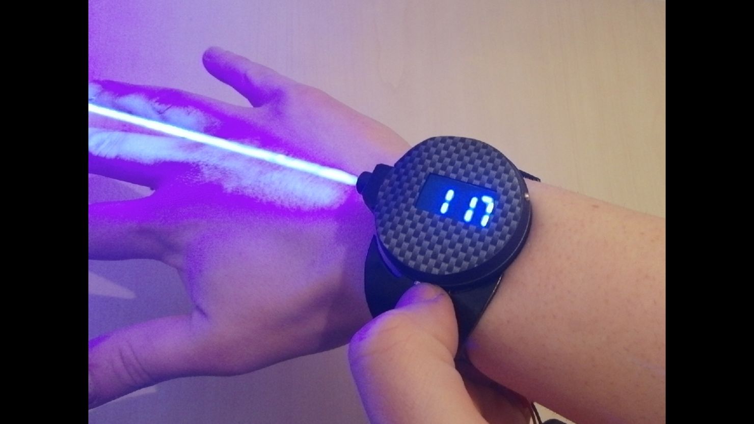 Patrick Priebe's laser watch will pop balloons and burn through plastic.