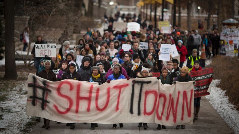 Students rally in support of victims of police brutality at the University of Minnesota in Minneapolis on November 25.