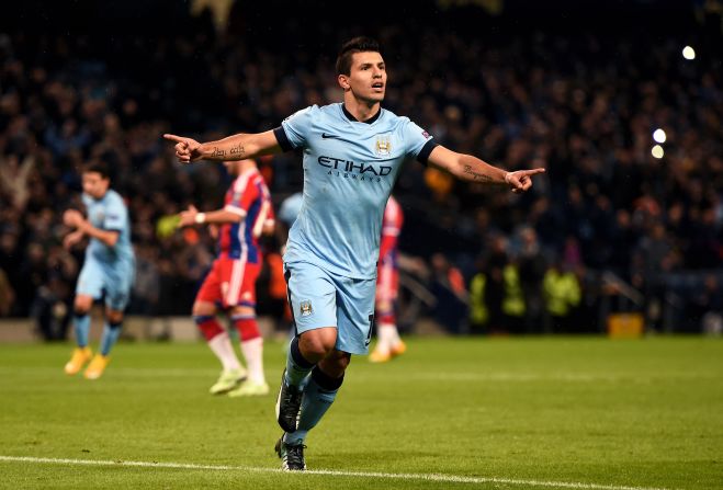 Sergio Aguero scored a hat-trick as Manchester City came from behind to defeat 10-man Bayern Munich 3-2.
