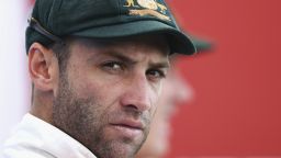 DUBAI, UNITED ARAB EMIRATES - OCTOBER 26: Phil Hughes of Australia looks on during Day Five of the First Test between Pakistan and Australia at Dubai International Stadium on October 26, 2014 in Dubai, United Arab Emirates. (Photo by Ryan Pierse/Getty Images)