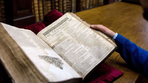 Shakespeare-related artifacts are tremendously rare and valuable. Here, Remy Cordonnier, librarian in the French town of Saint-Omer, displays a valuable Shakespeare First Folio, a collection of some of his plays dating from 1623. About 230 copies of the First Folio are known to exist in collections or in private hands around the world. 
