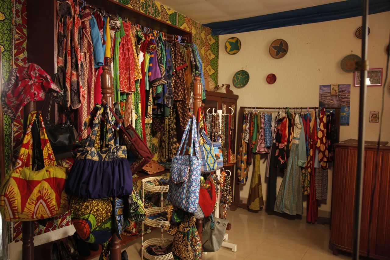 The store, located in Kigali, sells uniquely designed clothes, shoes and bags -- all handmade from African prints. 