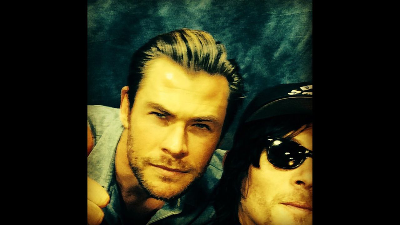 Actor Norman Reedus, right, <a href="http://instagram.com/p/lankLAMcDa/" target="_blank" target="_blank">posted a selfie</a> with actor Chris Hemsworth on Tuesday, March 11.