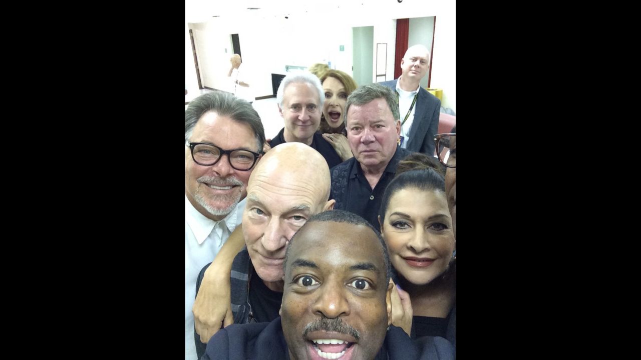 Actor LaVar Burton, bottom, <a href="https://twitter.com/levarburton/status/503663692807168000" target="_blank" target="_blank">snaps a selfie</a> with other former "Star Trek" stars, including Sir Patrick Stewart and William Shatner, during an event in Chicago on Sunday, August 24.