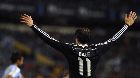 Real Madrid's Welsh forward Gareth Bale reacts at the Rosaleda stadium in Malaga.