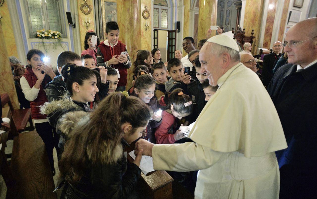 Pope Francis meets with refugee children in Istanbul on November 30. 