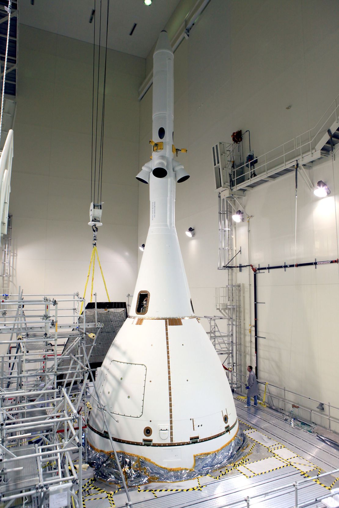 Orion is wrapped in protective panels before being moved to the launch pad on November 10.
