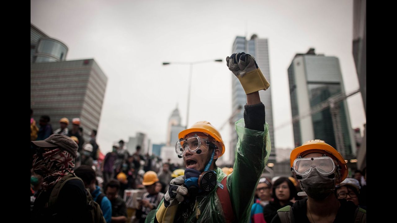 Pro-democracy protesters gather outside the Central Government Complex in Hong Kong on Monday, December 1.