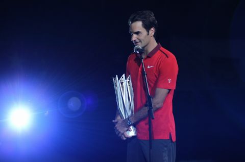 Federer won back-to-back tournaments in Shanghai (where he is pictured) and Basel in the fall. 