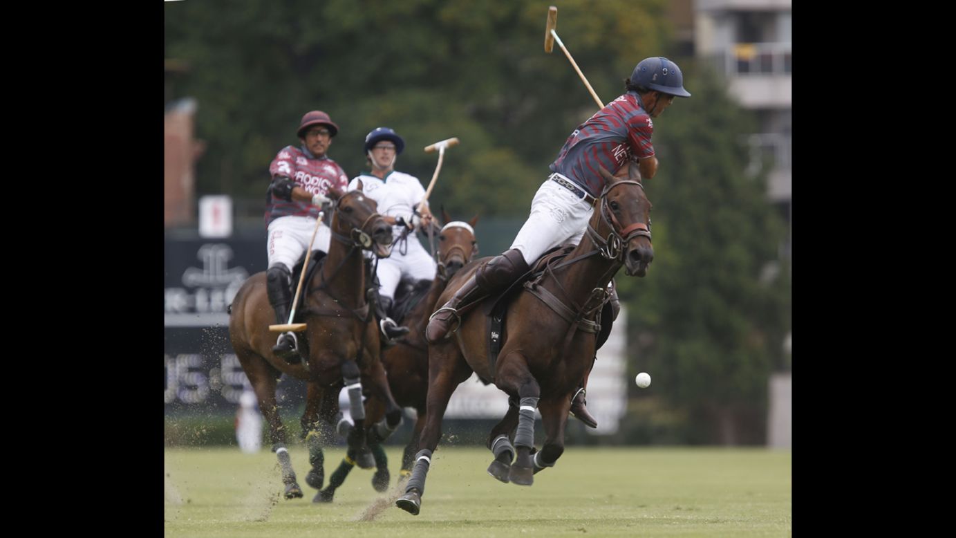 Polo player Jaime Garca Huidobro hits the ball during a match Saturday, November 29, at the Argentine Polo Open Championship in Buenos Aires.