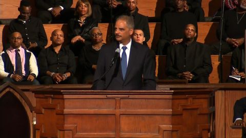 Eric Holder speaks at Ebenezer Baptist Church in Atlanta.