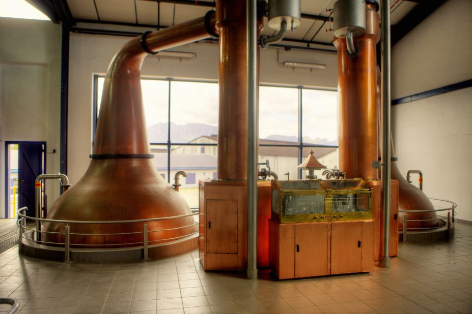 It is in these copper pot stills, built by Forsyth's of Scotland, that the whisky "wash" goes through double distillation.