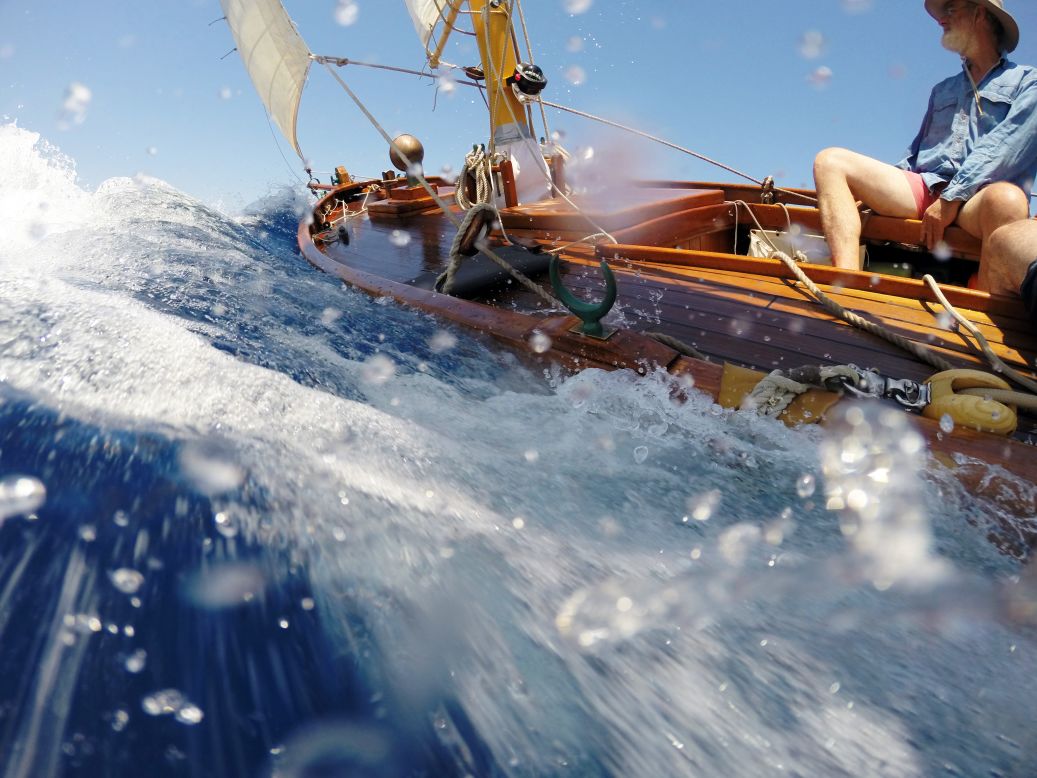 The six-meter Chryssopigi won her class at the Cyclades Classic Yacht Race in the Aegean Sea. The boat is built in wood and based on a traditional Greek fishing vessel.