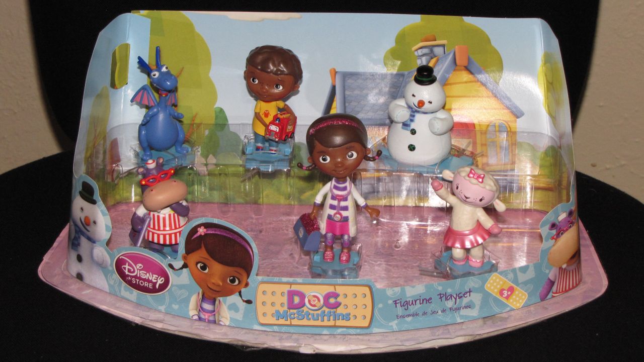 The figurines in the Disney Junior Doc McStuffins Figurine Playset can be broken off their bases creating small parts that could present a choking hazard.