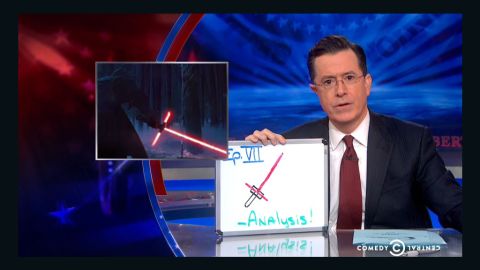 On Monday's episode of "The Colbert Report," Stephen Colbert defended the new "Star Wars" lightsaber.