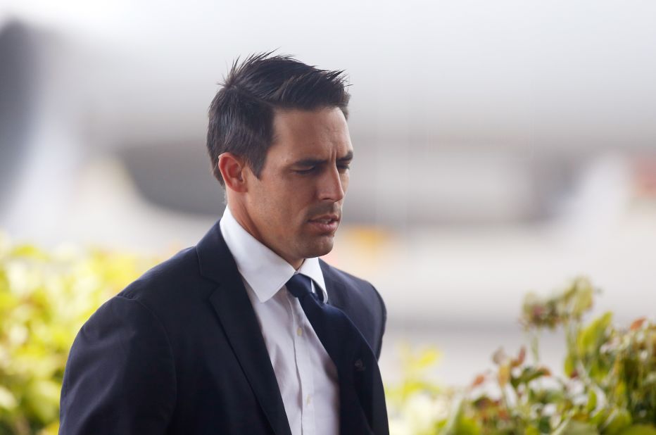 Australian cricketer Mitchell Johnson arrives to Coffs Harbour ahead of today's funeral service for Phil Hughes on December 3.