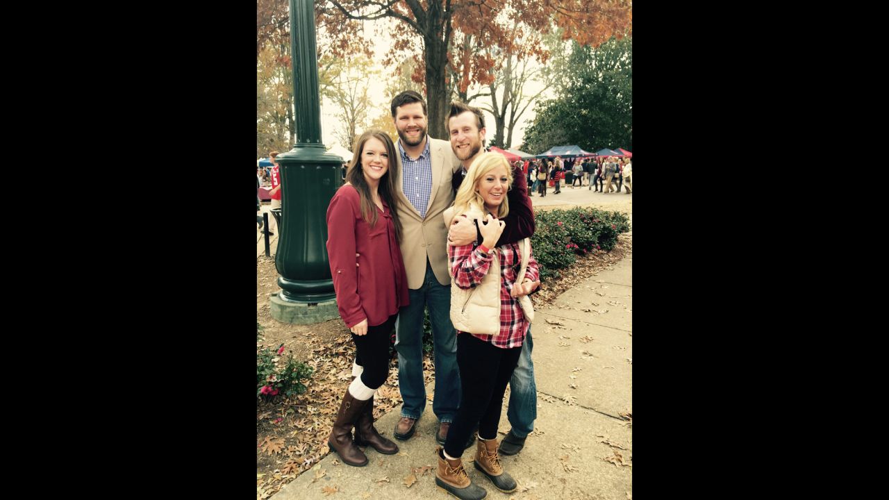 Vests are a go-to in the fall for guys and girls alike, says Jessie McKissick, far right. She ordered a cream vest from a Mississippi boutique to complete her outfit for the Egg Bowl, the annual game between state rivals Mississippi State University and the University of Mississippi.