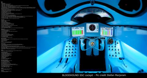 A view of the cockpit of the Bloodhound SSC. Green - who described the job of the driver as 'uncomfortable (but) hugely busy' - says that he will have to deal with high G forces, heat and vibration when he makes the attempt in South Africa. 