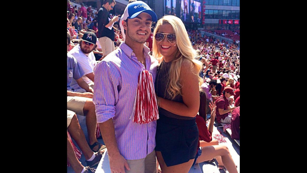 For guys, button-down shirts and khakis are game-day staples. University of Alabama sophomore <a href="http://ireport.cnn.com/docs/DOC-1191656">Gabrielle Atchison</a>, right, poses with a friend at the Bryant Denny Stadium in Tuscaloosa.