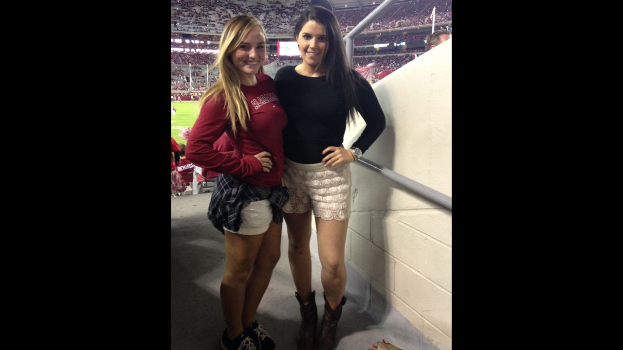 Game day fashion "is all about feeling comfortable in what you are in and being able to pull pieces together to create a look," said <a href="http://ireport.cnn.com/docs/DOC-1191315">Melissa Alpuche</a>, right, shown here cheering on the University of Alabama. More game day style no-no's include "showing too much skin, over-the-top makeup," and, of course, wearing the opponents' colors, she said.  