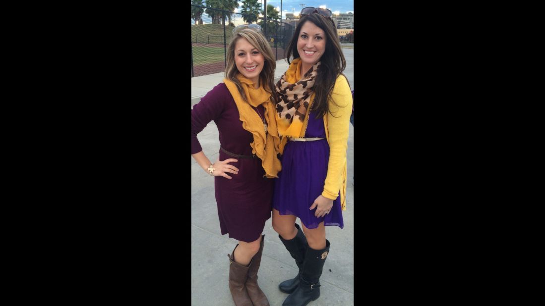 Accessories like scarfs, belts, and jewelry should coordinate "but not be too matchy matchy," said Louisiana State University fan <a href="http://ireport.cnn.com/docs/DOC-1188011">Haley Poole</a>, right. "The outfit should also still be functional off campus -- if you feel like you stick out amongst people who are not going to the game, it's too much."
