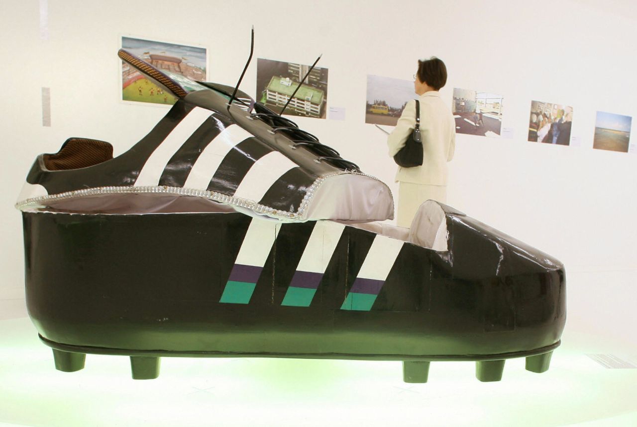 A coffin from Ghana which is shaped as a soccer shoe is presented in the exhibition 'Football: One Game - Many Worlds' in Munich's Stadtmuseum in 2006. 