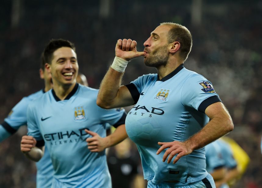 Pablo Zabaleta sealed the win by scoring the fourth to leave City in second place in the Premier League, six points behind Chelsea.