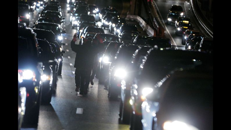 Demonstrators block traffic on Interstate 395 in Washington on December 3.