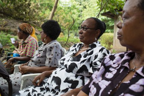The RESEWO women drink tea at their headquarters in Dar es Salaam. The women formed the organization one afternoon whilst drinking tea made from leaves growing in the garden of founder, Freda Chale.