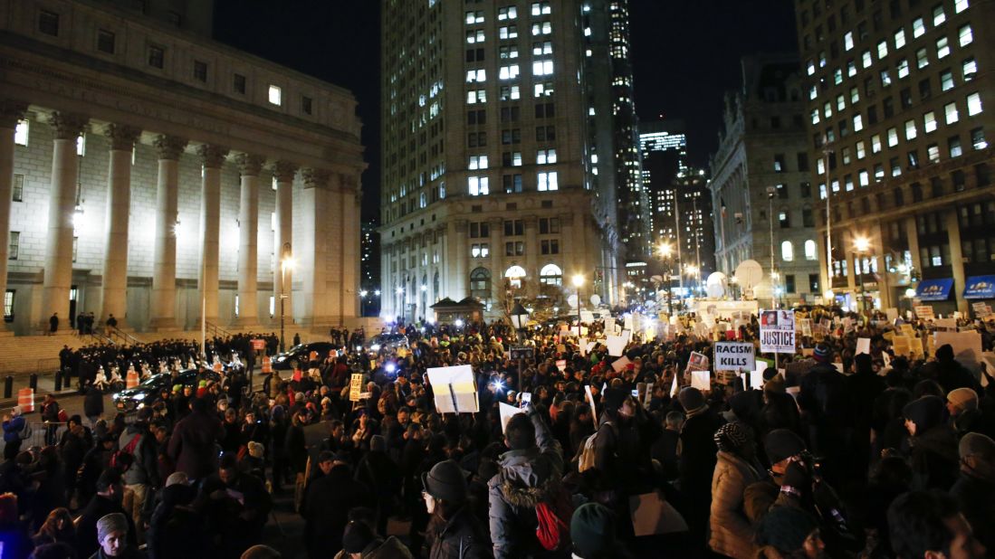 Demonstrators gather in New York's Foley Square on December 4.