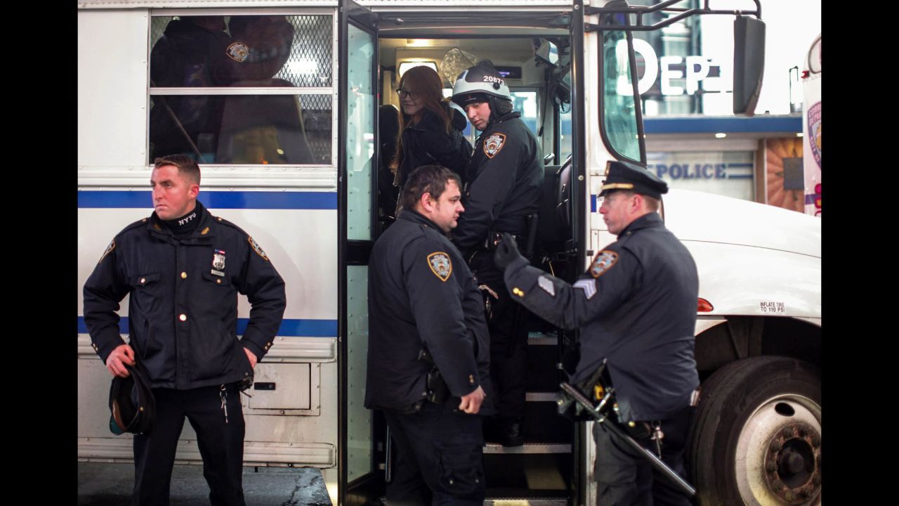 A demonstrator gets arrested during a protest in New York on December 4.