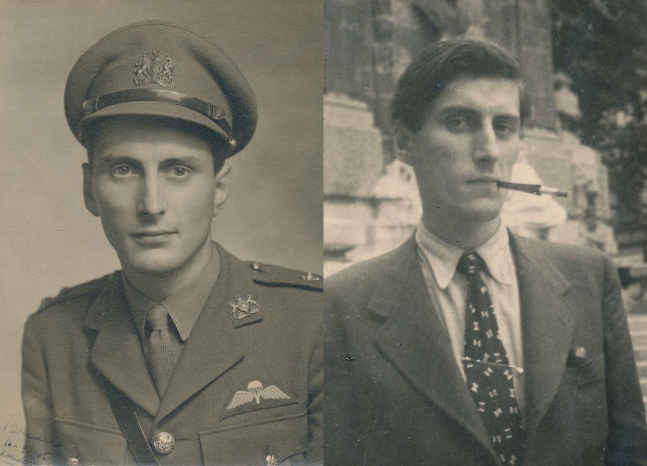 Brian Stonehouse in his military uniform (left), and in disguise as Michel Chapuis, a French art student, in occupied France in 1942 (right). He survived German concentration camps to become a leading fashion illustrator after the War.